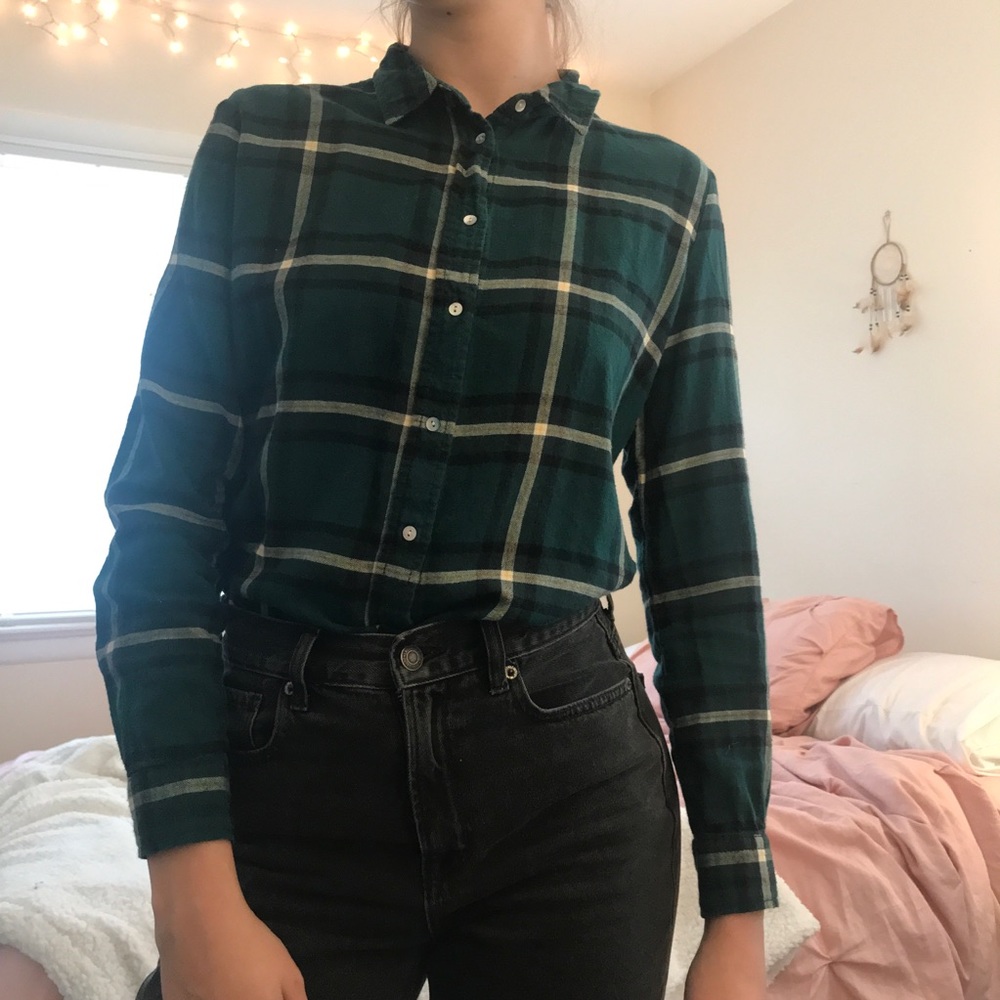 Green Flannel Button Up